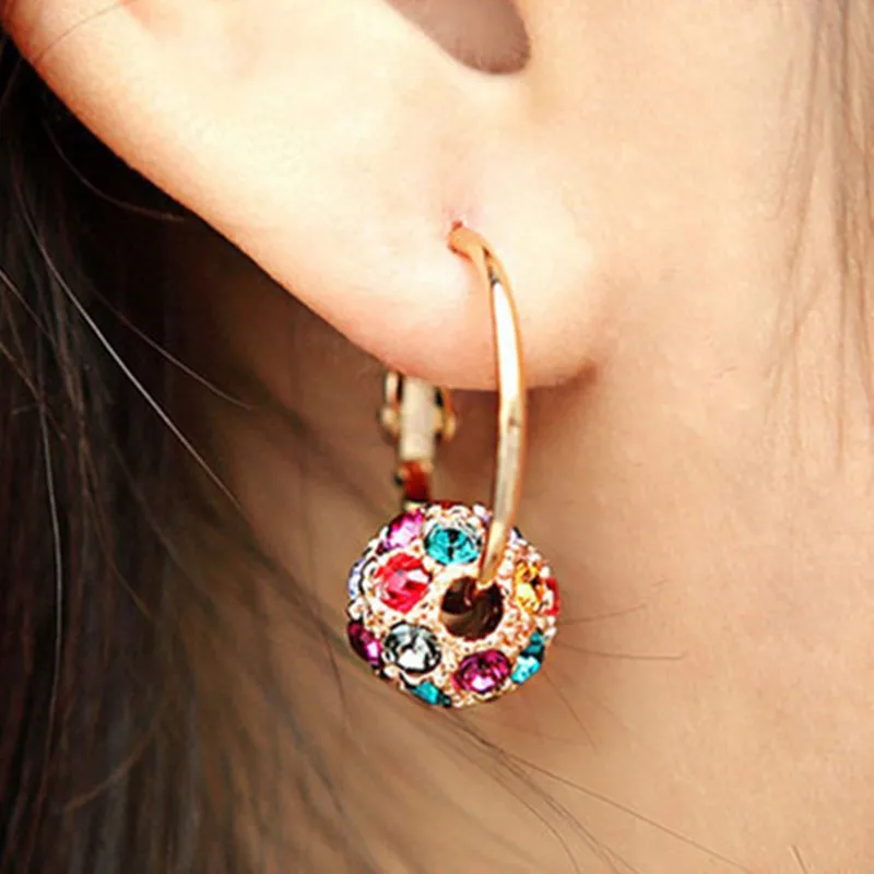 

Beautifully Fashioned Gold Colored Earrings - Lucky Colorful Crystal Ball for Elegant Woman Jewelry Statement Earrings