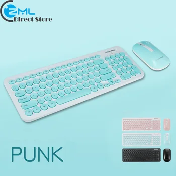 

KM520 Punk 2.4Ghz Wireless Multimedia Keyboard Mouse Retro Round 96 Keys Silent Ergonomic Keyboard 10m Working Computer Keyboard