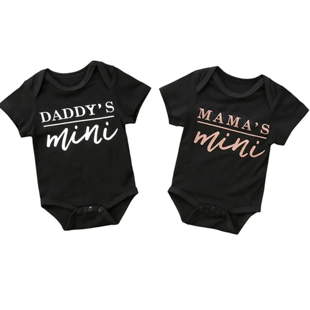 

0-24M Newborn Infant Baby Girl Boy Clothes Daddy's Mama's Mini Short Sleeve Letter Print Cotton Baby Bodysuit Twins Clothing