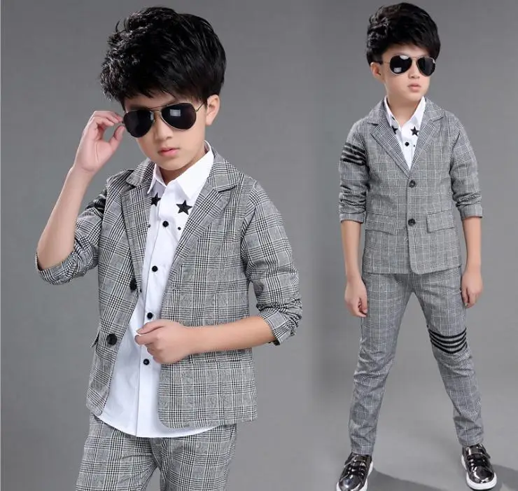 Boys 6 spring and autumn checker suit suits, 10 children's long sleeved