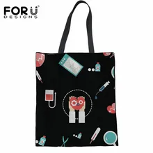 FORUDESIGNS/Экологичная холщовая женская сумка для покупок Медсестры Медицинский Лен с принтом Повседневная эко-сумка супермаркет тканевая сумка женская