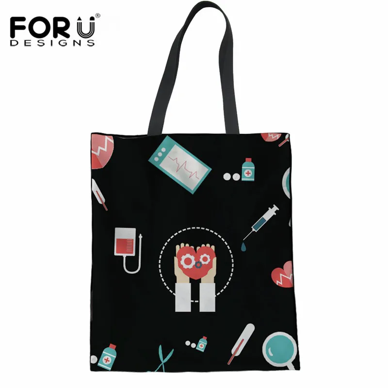 

FORUDESIGNS Eco-friendly Canvas Women Shoping Bag Nurse Medical Printing Linen Tote Bag Casual Supermarket Cloth Pouch Female