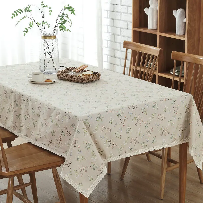 

Pastoral Linen Cotton Tablecloth Green Jacquard Lace Dust-proof Table cloth Wedding Banquet Rectangular Cover cloth