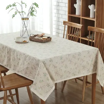 

Pastoral Linen Cotton Tablecloth Green Jacquard Lace Dust-proof Table cloth Wedding Banquet Rectangular Cover cloth