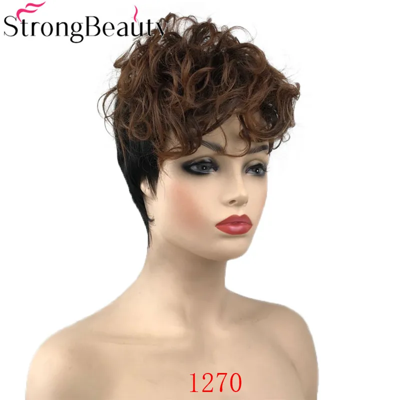 StrongBeauty Женские синтетические Короткие монолитным парик коричневые волосы вьющиеся парики