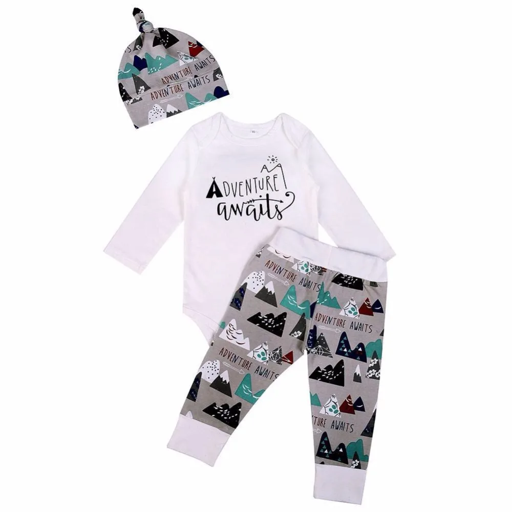 

SummerNewborn Toddler Infant Baby Boys Girls Cotton Jumpsuit +Pants+Hat Clothes sets