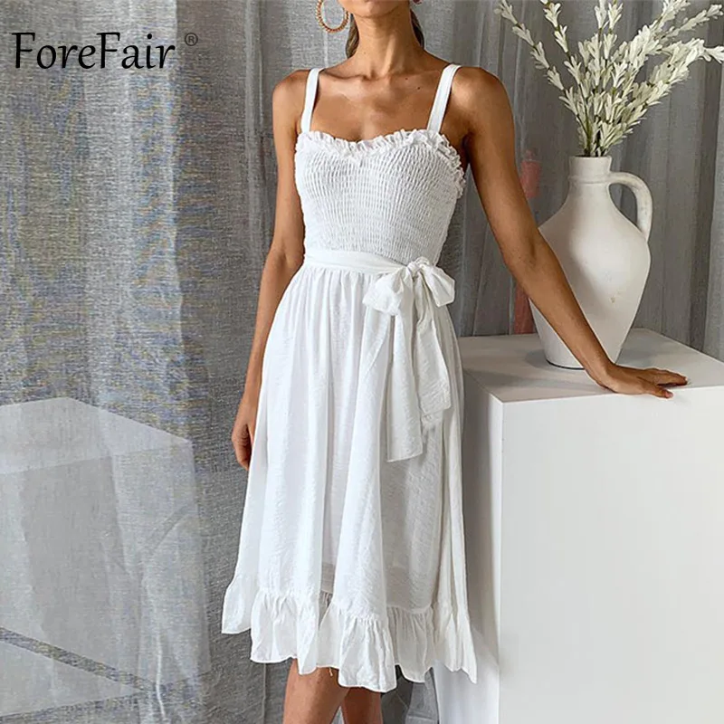 

Forefair Sundress Female Summer A Line Tunic Sexy Off Shoulder White Red Ruffle Beach Boho Casual High Waist Midi Dress Women