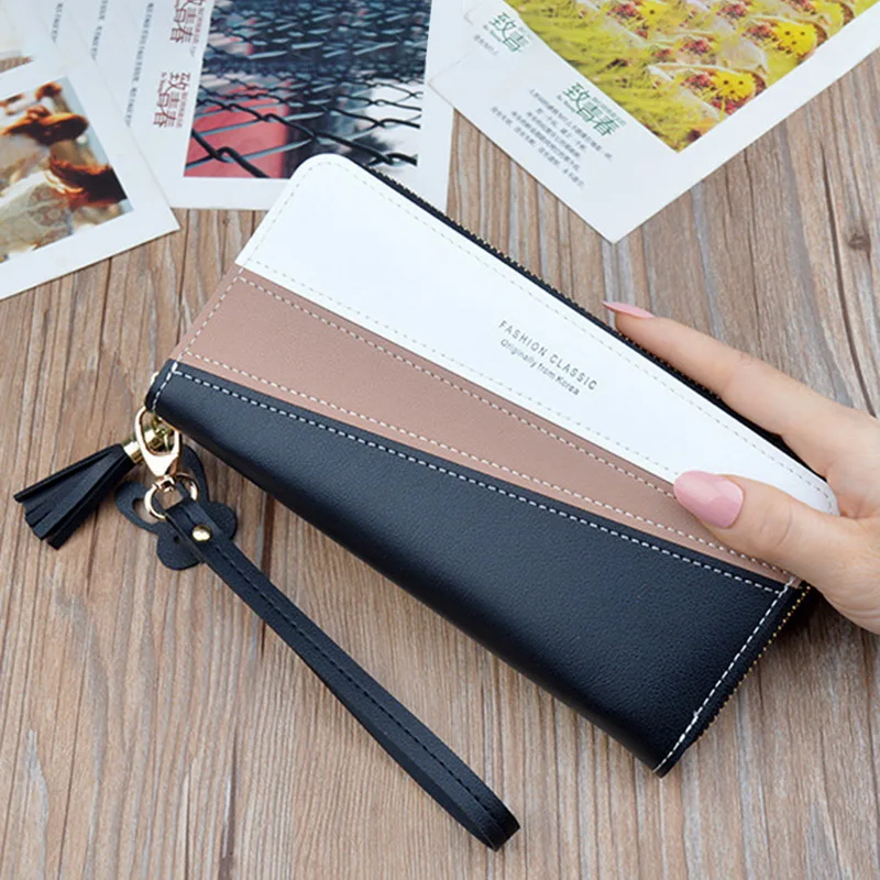 

New ladies wallet Long zipper Exquisite wallet for women Stitched leather wallet Stylish and durable