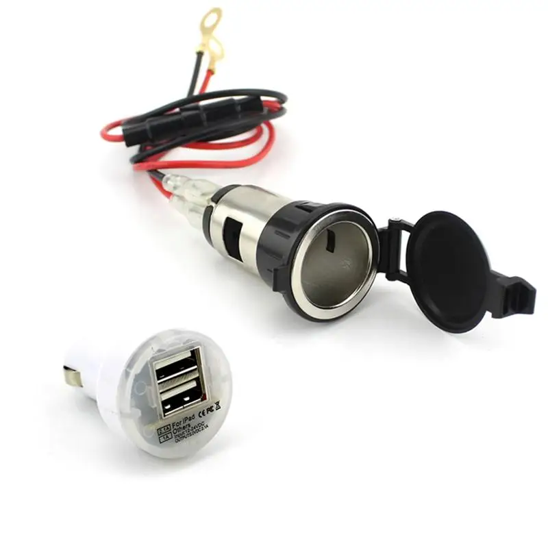 

12V 120W Car Motorcycle Female Cigarette Lighter Power Plug Socket with Dual USB Car Charger Adapter for GPS MP3
