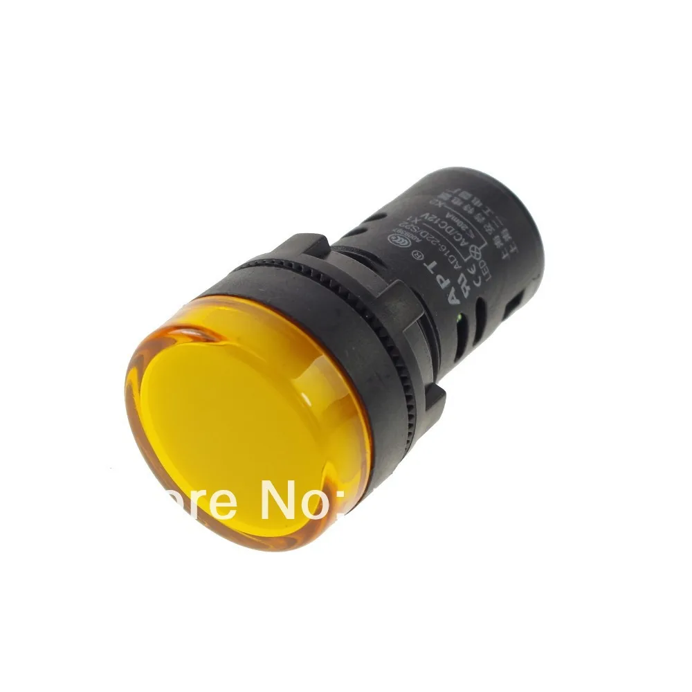 5pcs Yellow 220VAC 22mm Mount LED Power Indicator Signal Light 50mm