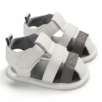 

Newborn Baby Boy Soft Sole White Crib Shoes Toddler Summer Sandals Size 0-18 M