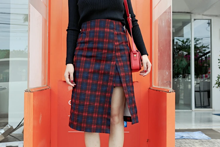 Новая весенне-осенняя юбка в готическом стиле, открытая сбоку, средней длины, с эластичной высокой талией, а-образная юбка средней длины