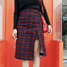 Новая весенне-осенняя юбка в готическом стиле, открытая сбоку, средней длины, с эластичной высокой талией, а-образная юбка средней длины