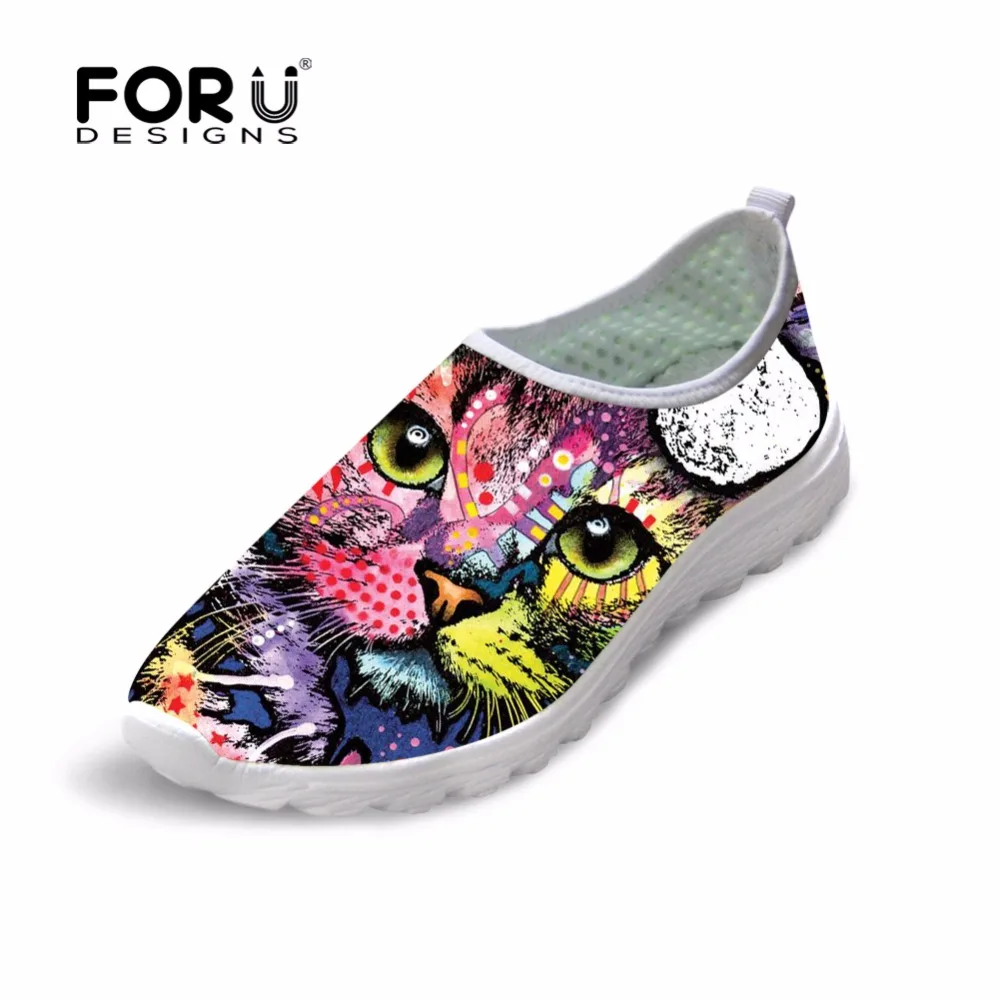 

FORUDESIGNS Colorful Animal Cat Dog Printed Women Spring Summer Mesh Shoes Flats Women Breathable Comfortable Loafers Flats Shoe