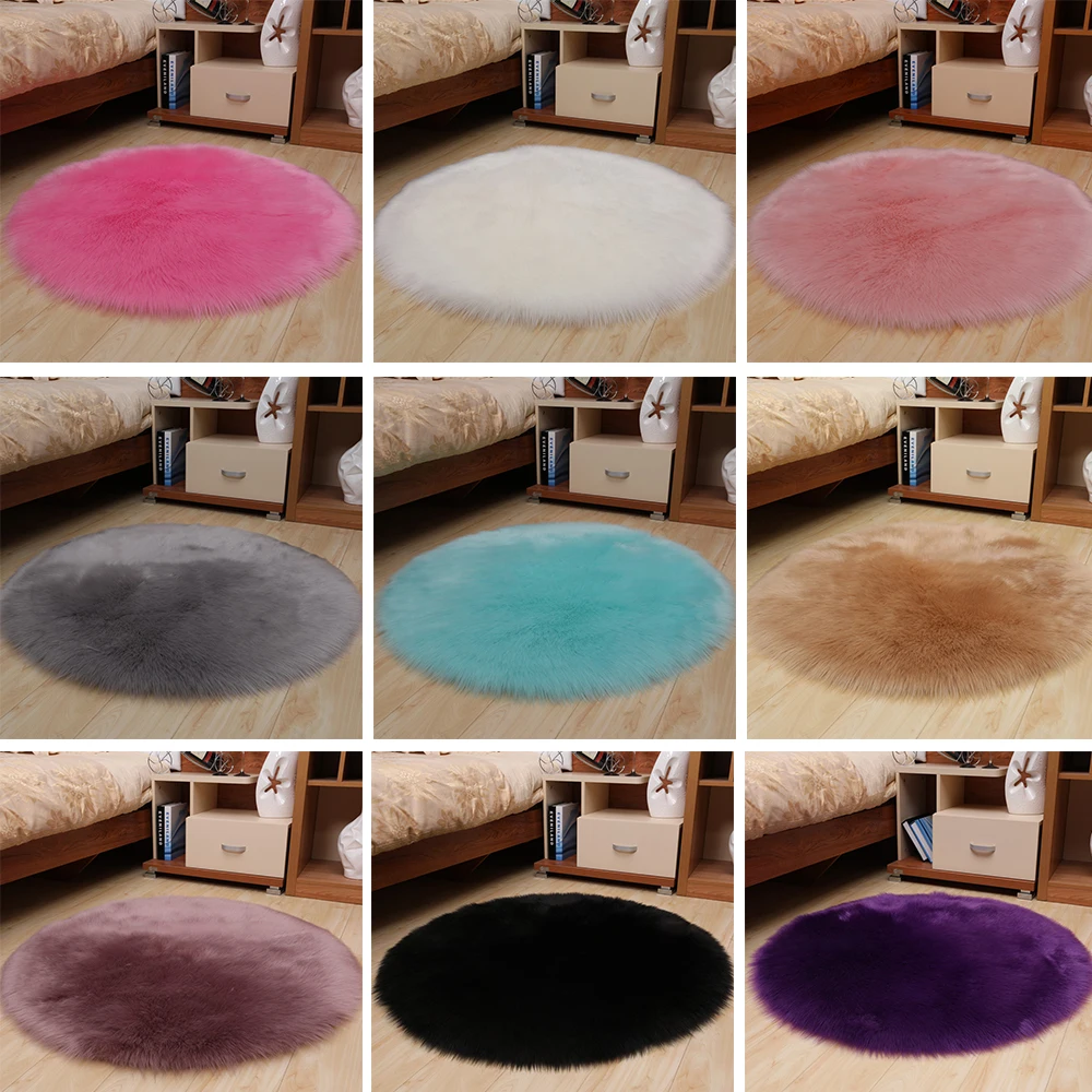 Artificial Sheepskin Shaggy Fluffy Faux Fur Decorative Round