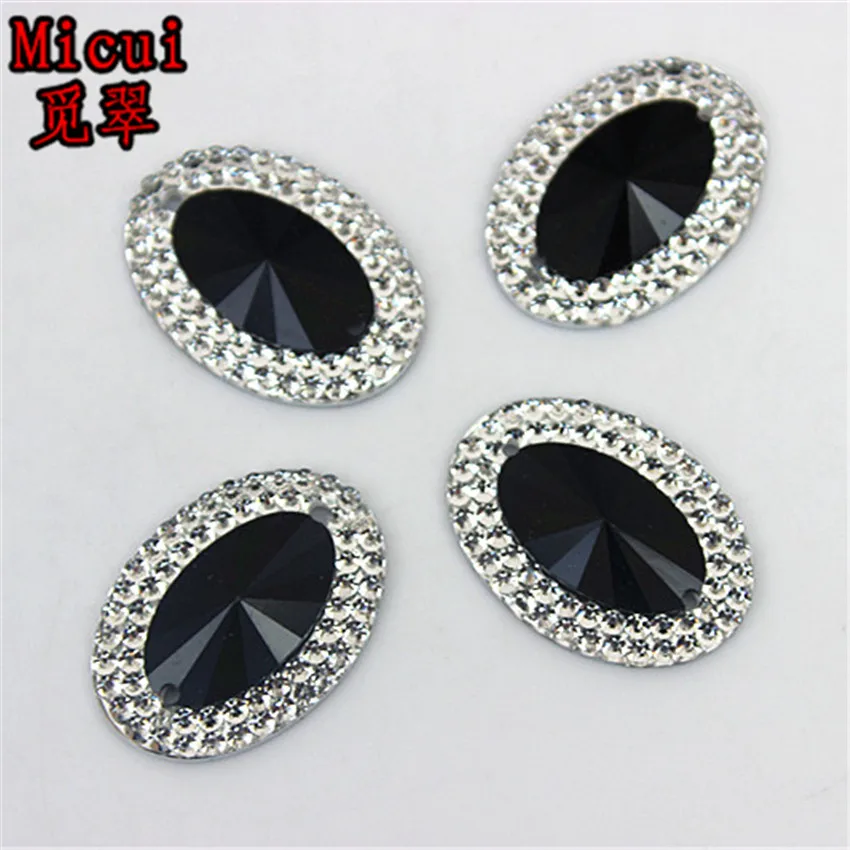 Black Micui, 50 шт., 18*25 мм, AB Цвет, овальные Стразы из смолы, стразы, бусины с плоской задней частью, пуговицы для шитья, 2 отверстия, ZZ475 - Цвет: Black