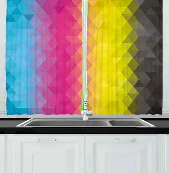 

Abstract Kitchen Curtains Colorful Geometric Vertical Pattern Artistic Modern Mosaic Design Illustration Window Decor Panels