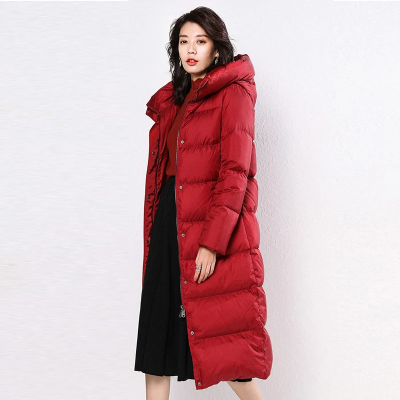 Зимняя куртка Для женщин Длинная парка утеплённое пуховое пальто на утином пуху дутая куртка с капюшоном теплое зимнее пальто, парка Для женщин зимние Водонепроницаемый верхняя одежда