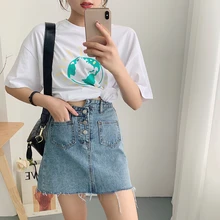Корейская джинсовая юбка лето новая высокая талия была тонкая Повседневная Империя Harajuku киртс Женская Faldas Mujer Moda
