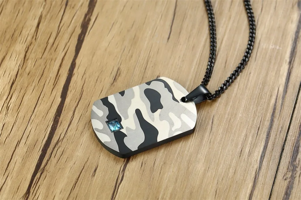 Нержавеющая сталь синий CZ Accent США камуфляж Dog Tag кулон ожерелье для мужчин абстрактный солдат военный причудливый камуфляж ювелирные изделия 24IN