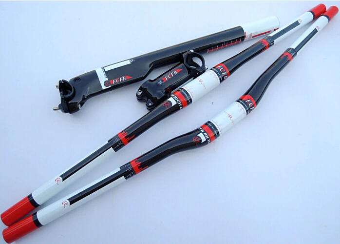 

Specials! FCFB FW white red carbon fibre mountain handlebar set Stem Carbon seatpost handlebar road bike free shipping