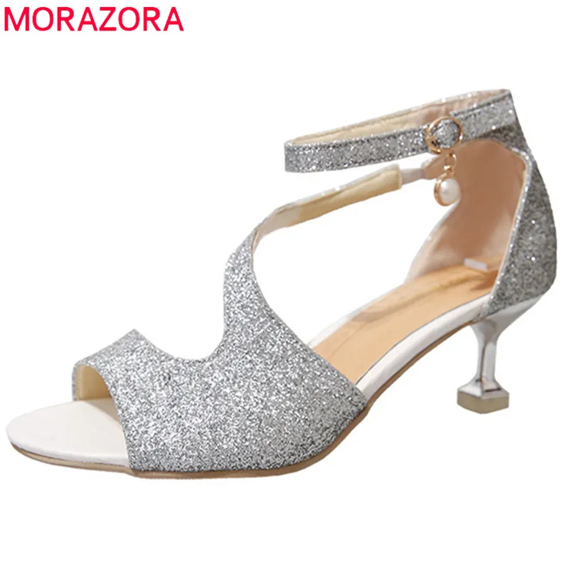 

MORAZORA 2019 new arrival women sandals fashion style thin high heels shoes ankle buckle summer shoes woman party wedding shoes