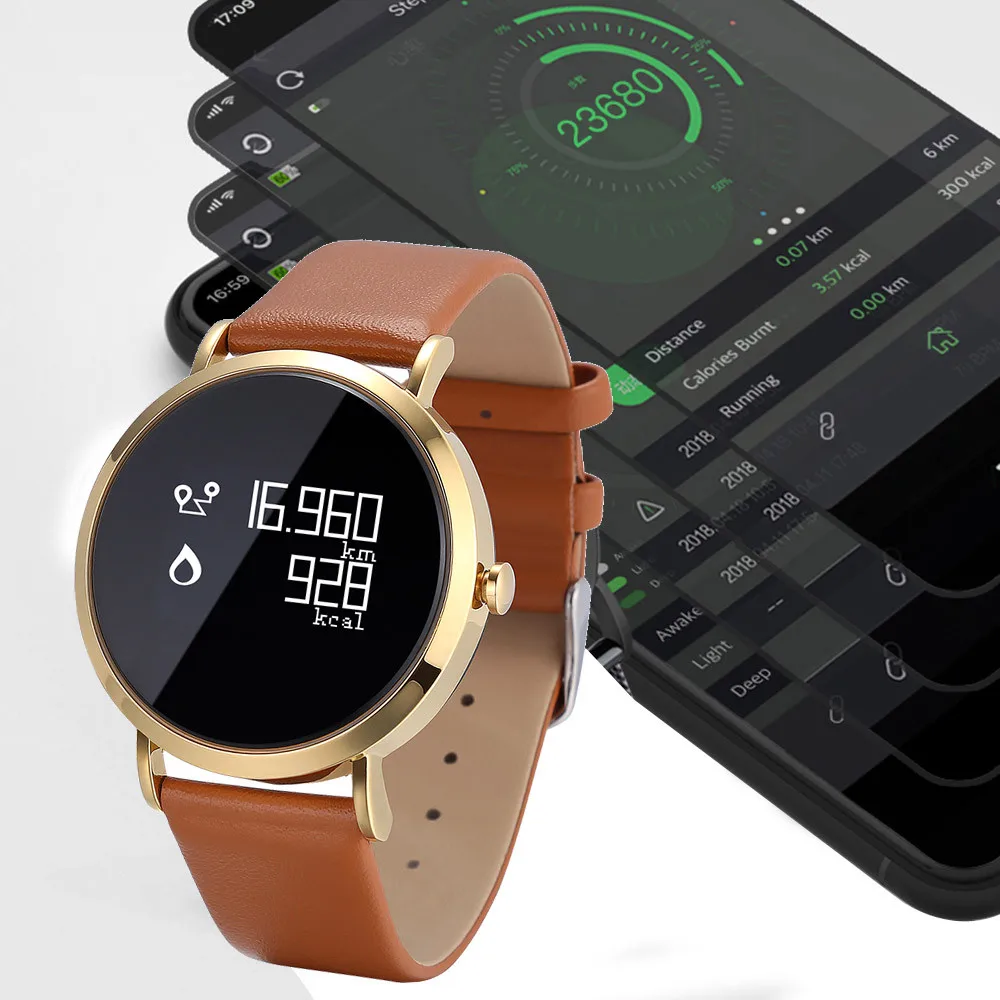 Stylish design Fitness Modes Exercise Heart Rate Pedometer Smart Watch with Multiple APP languages for :Android 4.4 & aboveiOS