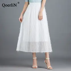 QuerliN корейский стиль трапециевидной формы юбки для женщин для Высокая талия сплошной черный модные длинные юбки женский стильный белый