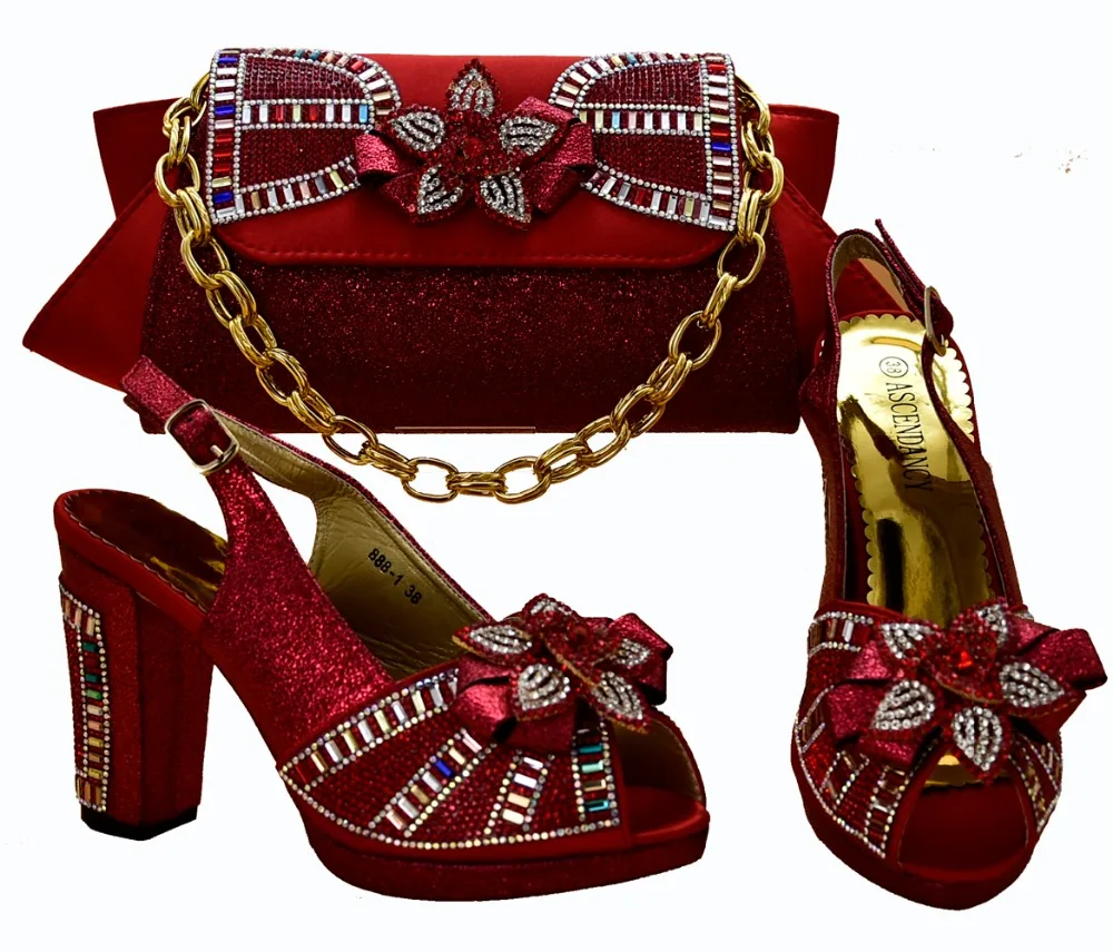 

Elegant clutches evening bag matching sandal shoes in wine red with high heel size 37-42 italian new shoe and bag SB8261-4