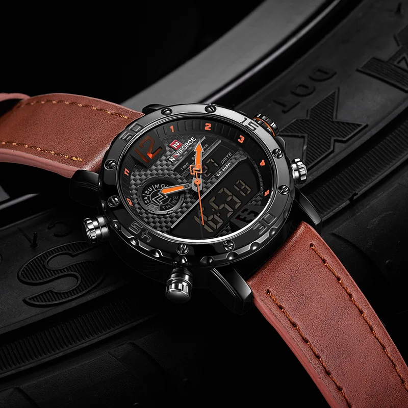  NAVIFORCE Men Watches Top Luxury Brand Men's Leather Waterproof Quartz Watch Male Military Sport Wr
