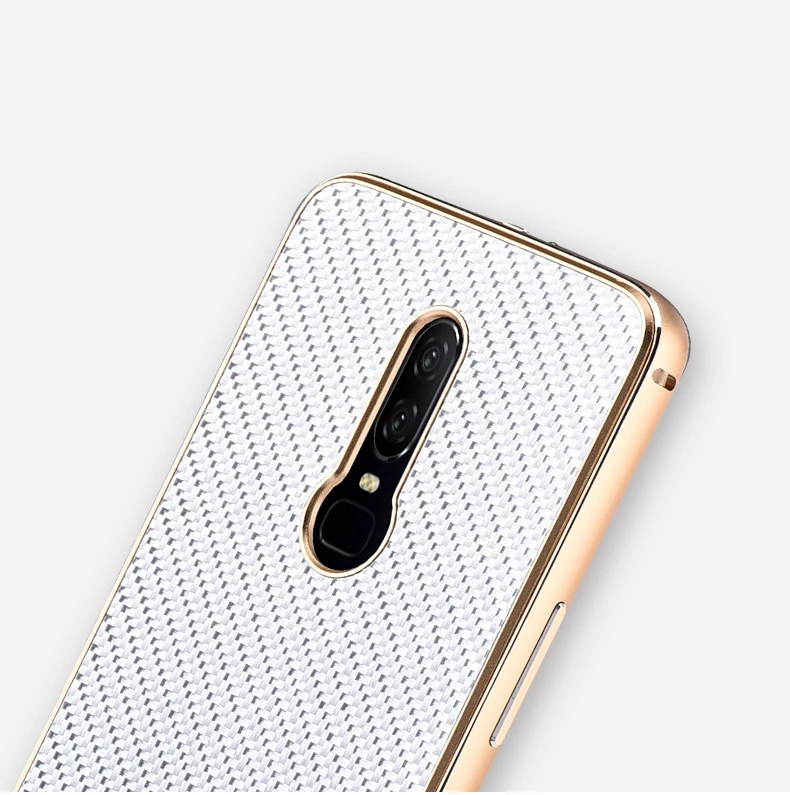 iMatch Luxury Aluminum Metal Bumper Carbon Fiber Back Cover Case for OnePlus 6