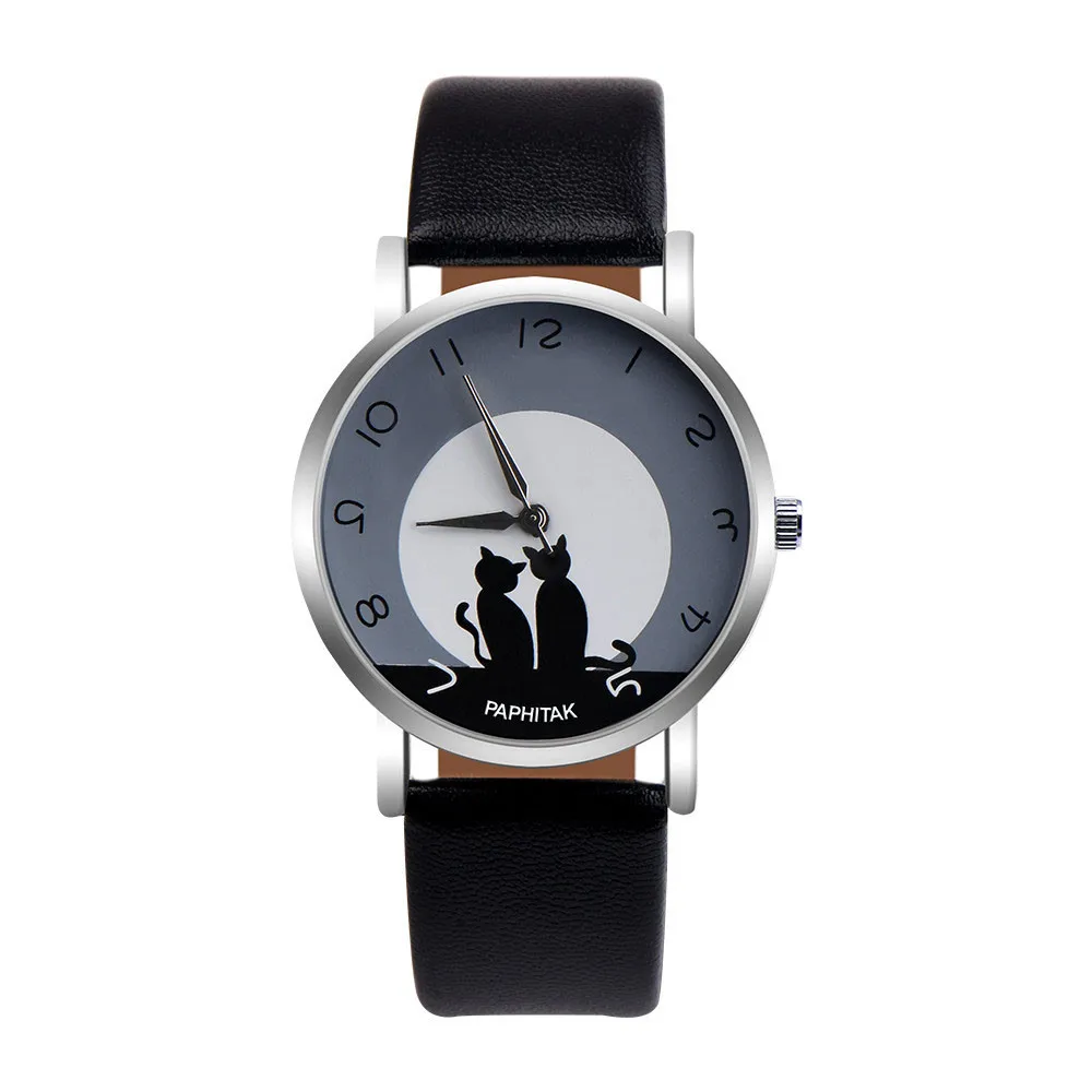 

Beautiful Women Watch Cat Printing Dial Quartz WatchCasual Leather Strap Dress Ladies Wristwatch Clock Gift Relogio Feminino #W