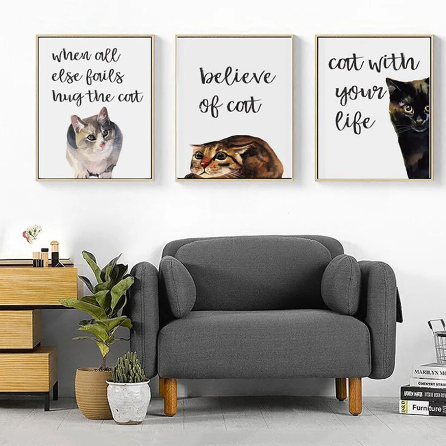 

Nordic Minimalist Hd Art Print Poster Love Quotes Animal Black Cat Letters Wall Picture Canvas Painting Living Room Home Decor