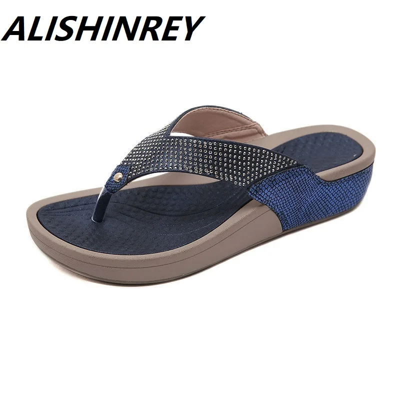 

ALISHINREY Wedges Slipper Women Shoes Platform Comfortble Flip-flops Summer Casual Rhinestone Crystal Mules Slides Women Sandals