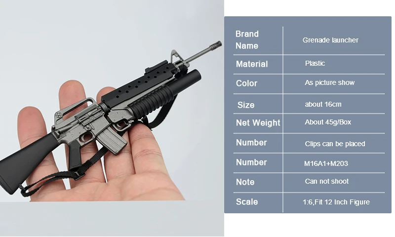 1/6 масштабный военный игрушечный набор, солдатские аксессуары, оружие, винтовка, модель M16A1+ M203, гранатомет, военный, 16 см, F1", фигурка