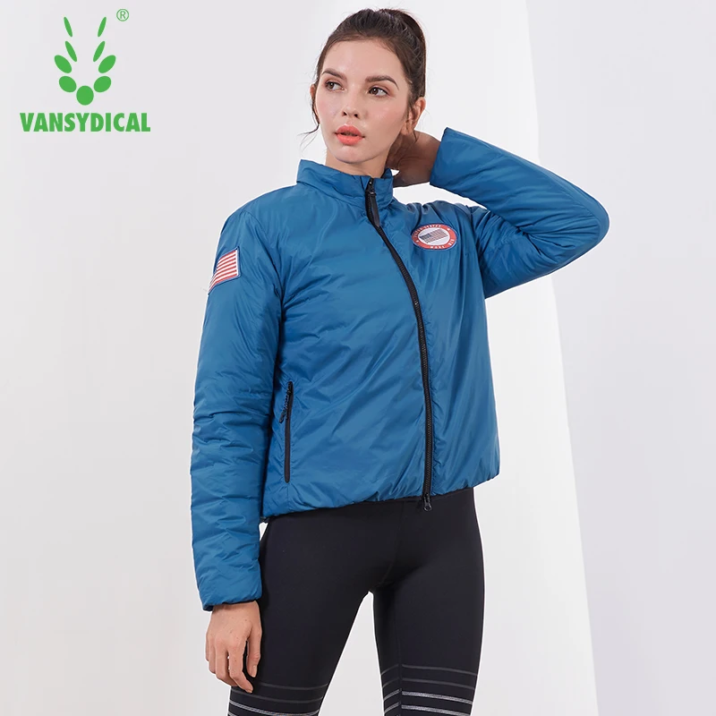 Vansydical зимние теплые спортивные куртки для бега Женская молния с длинным рукавом