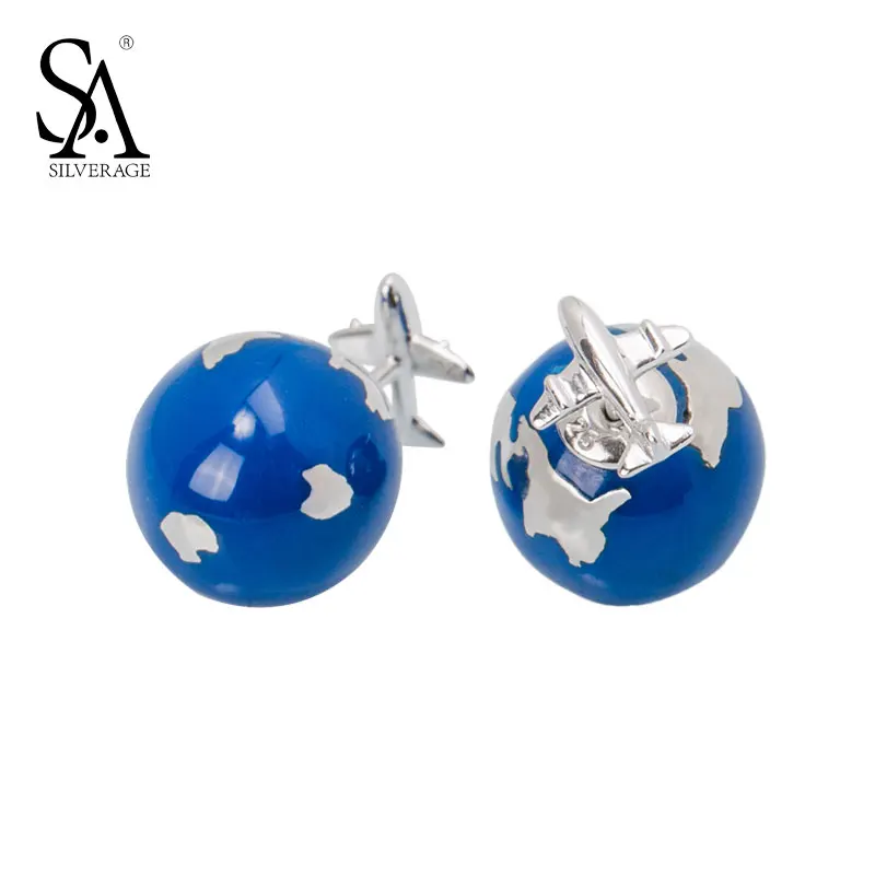 

SILVERAGE Real 925 Sterling Silver Stud Earrings Blue Earth Airplane Stud Earrings For Lover Trendy Aircraft Jewelry girl gift