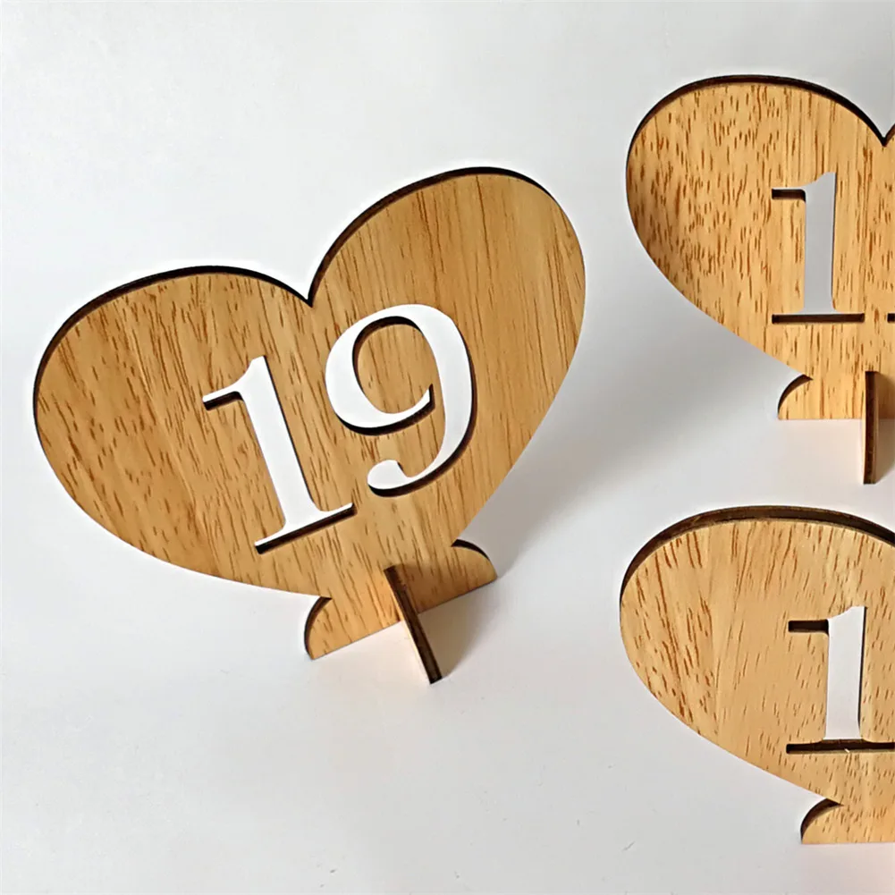 1-20 Seat Card Wooden Wedding Party Supplies Heart Shape Hollow Number Seat Place Holder Table Number