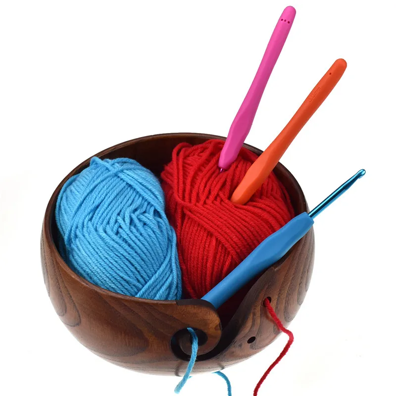 Looen Brand New Empty Wooden Yarn Bowl Holder Knitting Bowl With Holes Storage Crochet Yarn Holder Bowl Perfect For Mother's Day (4)