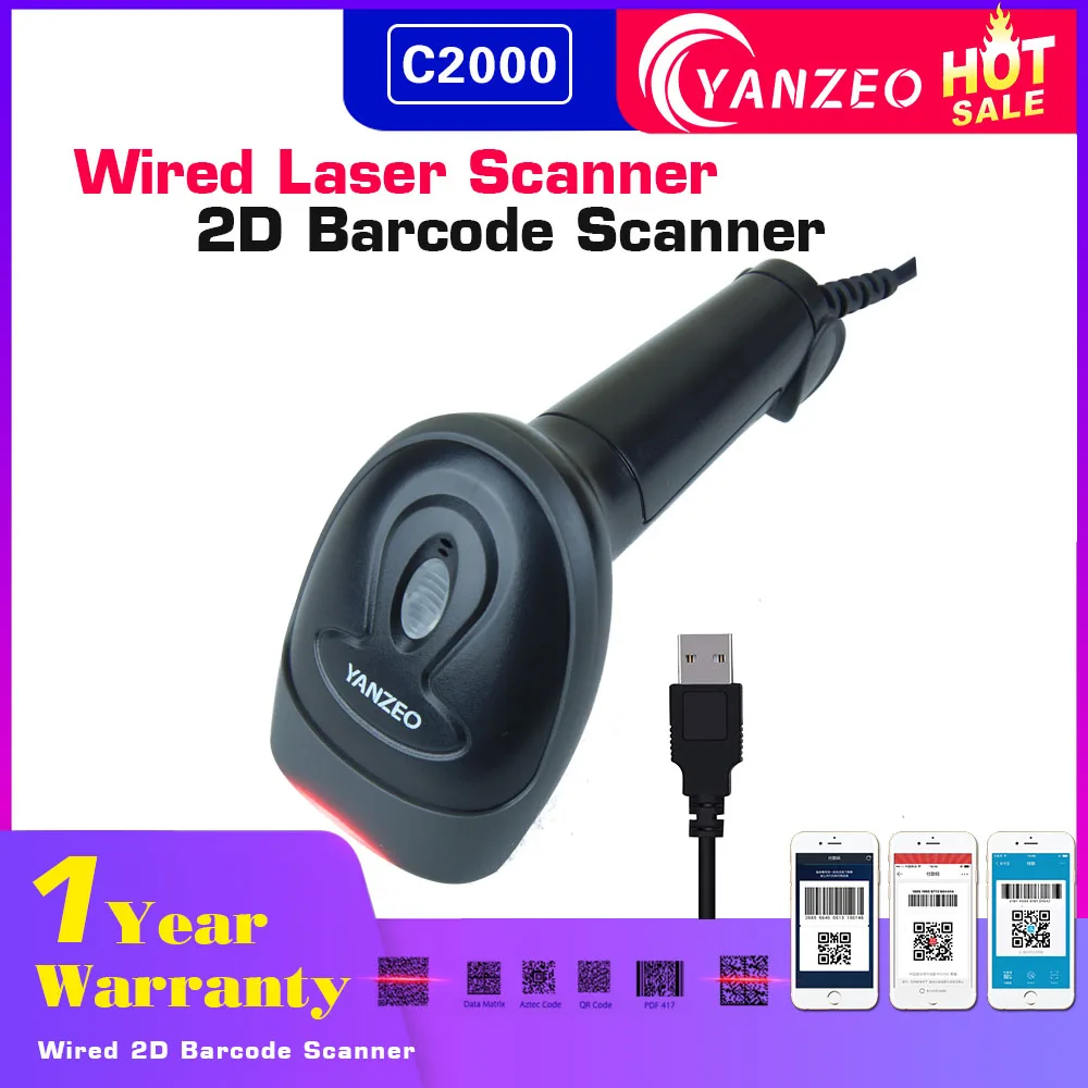Yanzeo المحمولة USB السلكية اللاسلكية المحمولة بلوتوث 1D/2D QR الباركود قارئ PDF417 IOS الروبوت باد الباركود ماسحة ضوئية بالليزر
