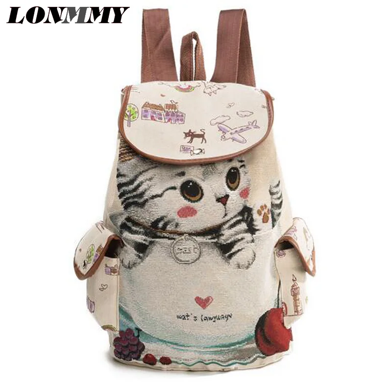 

LONMMY High capacity Bucket-type Canvas Women Backpacks fashion cute Animal Prints mochilas feminina travel backpack school bags