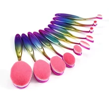 Newest 10pcs Colorful Toothbrush Shape Oval Makeup Brush Set Foundation Powder Brushes Cosmetic Brush Tool Kit Rainbow Dazzling
