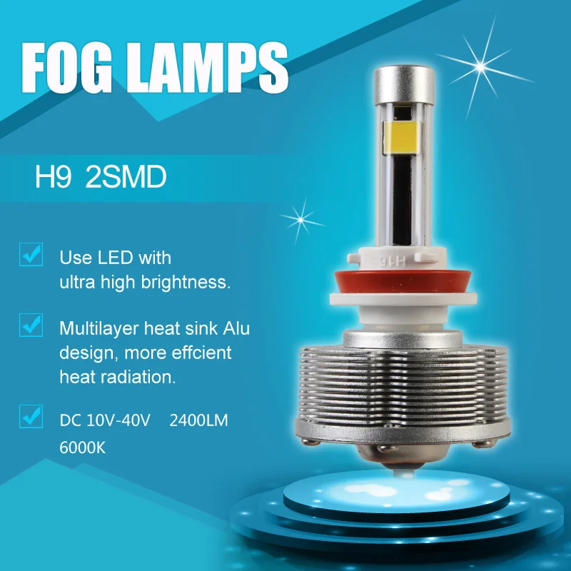 Pairs H9 LED Automotive Fog Lights Cars Bulbs 2SMD Ultra Brightest