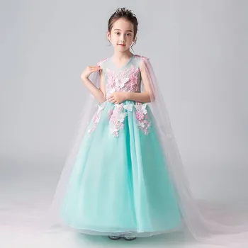 

2018 Children Girls Pageant Formal Party Dress Model Catwalk Prom Ball Gowns Flowers Kids Teens Princess Dress Host Party Dress