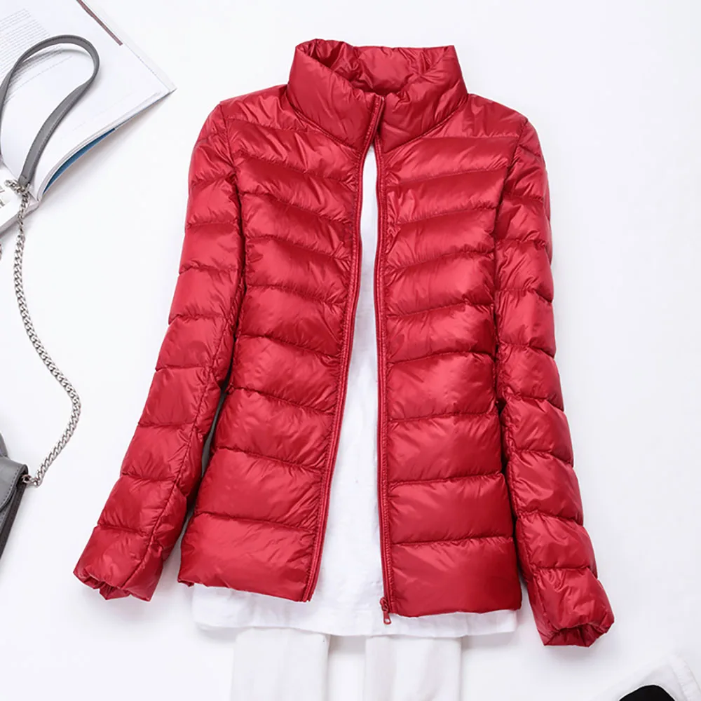 S~ 6XL размера плюс куртки зимние женские куртки на утином пуху тонкие теплые парки дамское повседневное пальто ультра светильник Осенняя верхняя одежда парка - Цвет: Red