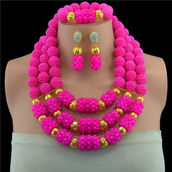 

Rose African Beads Jewelry Set 2017 Nigerian Wedding African Beads for Brides Party Bridal Jewelry Set Free Shipping WB913