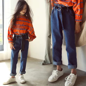 

Toddler Girls Jeans 2019 Spring High Waist Cotton Loose Denim Pant Kids Trousers Teenagers Big Girls Clothes Teen 10 12 14 15 16