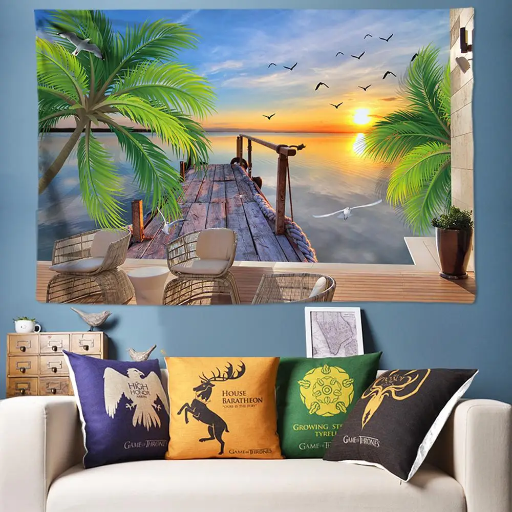 

Hawaiian Beach Scenery 3D Tapestry Bohemian Flowers Mandala Tapestry Wall Fabric Psychedelic Hippie Tapestries Large 170cm*240cm
