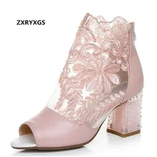 2016 summer genuine leather sandals fish head hollow lace high-heeled sandals thick with cowhide cool boots women sandal shoes 2016 summer genuine leather sandals fish head hollow lace high-heeled sandals thick with cowhide cool boots women sandal shoes