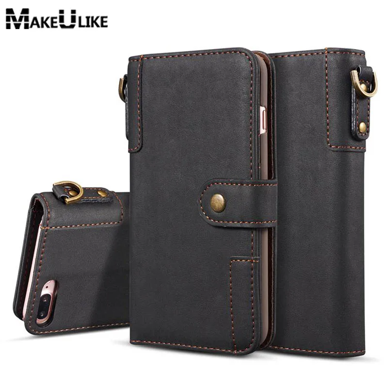 

MAKEULIKE Flip Wallet Case For iPhone 7 7 Plus Cover PU Leather Fashion Strap Phone Bags Cases For Apple iPhone 7 Plus Case